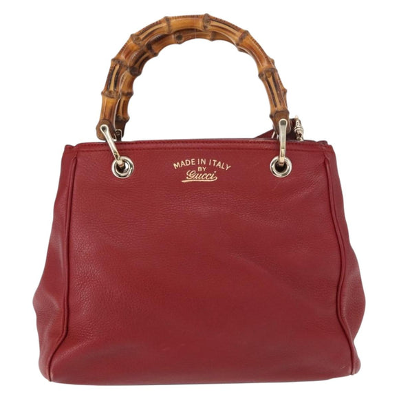 GUCCI Bamboo Hand Bag Leather 2way Red Gold 336032 Auth 151019