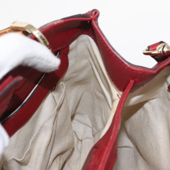 GUCCI Bamboo Hand Bag Leather 2way Red Gold 336032 Auth 151019