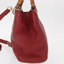 GUCCI Bamboo Hand Bag Leather 2way Red Gold 336032 Auth 151019-4