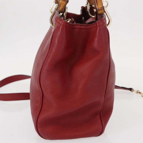 GUCCI Bamboo Hand Bag Leather 2way Red Gold 336032 Auth 151019