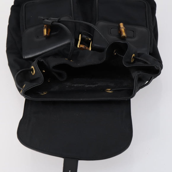 GUCCI Bamboo Backpack Nylon Leather Black Gold 003 58 0016 Auth 151020
