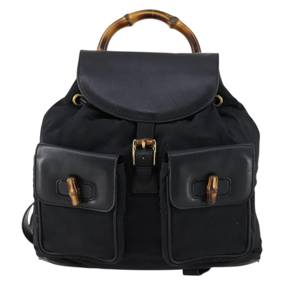 GUCCI Bamboo Backpack Nylon Leather Black Gold 003 58 0016 Auth 151020