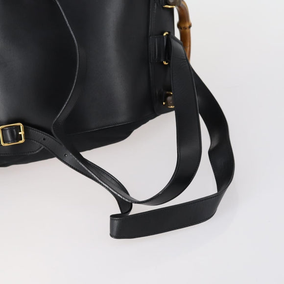 GUCCI Bamboo Backpack Nylon Leather Black Gold 003 58 0016 Auth 151020