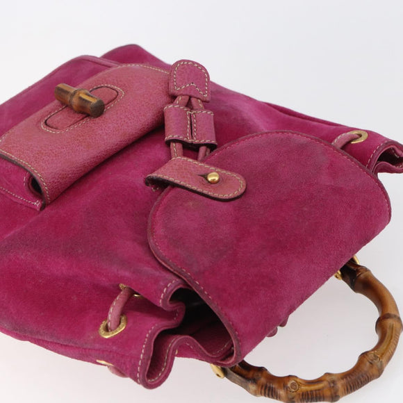 GUCCI Bamboo Backpack Suede Pink Gold 003 2058 0030 Auth 151021