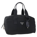 PRADA Hand Bag Nylon Leather Black Silver Auth 151023-1
