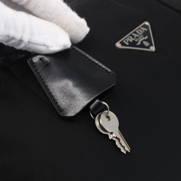 PRADA Hand Bag Nylon Leather Black Silver Auth 151023
