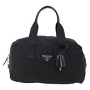 PRADA Hand Bag Nylon Leather Black Silver Auth 151023-13