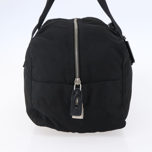 PRADA Hand Bag Nylon Leather Black Silver Auth 151023