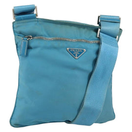 PRADA Shoulder Bag Nylon Light Blue Silver Auth 151024