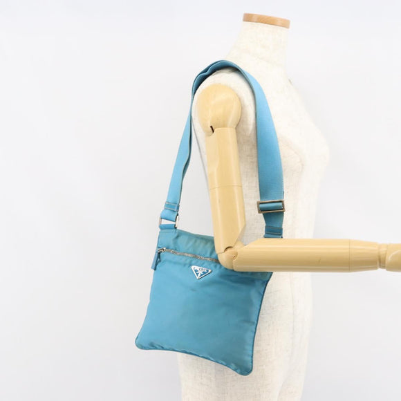 PRADA Shoulder Bag Nylon Light Blue Silver Auth 151024