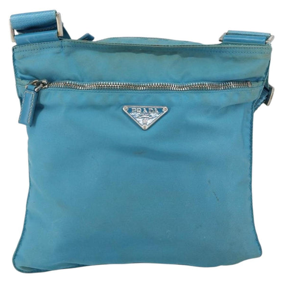 PRADA Shoulder Bag Nylon Light Blue Silver Auth 151024