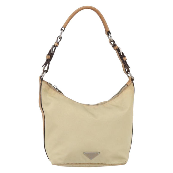 PRADA Shoulder Bag Nylon Beige Silver Auth 151025
