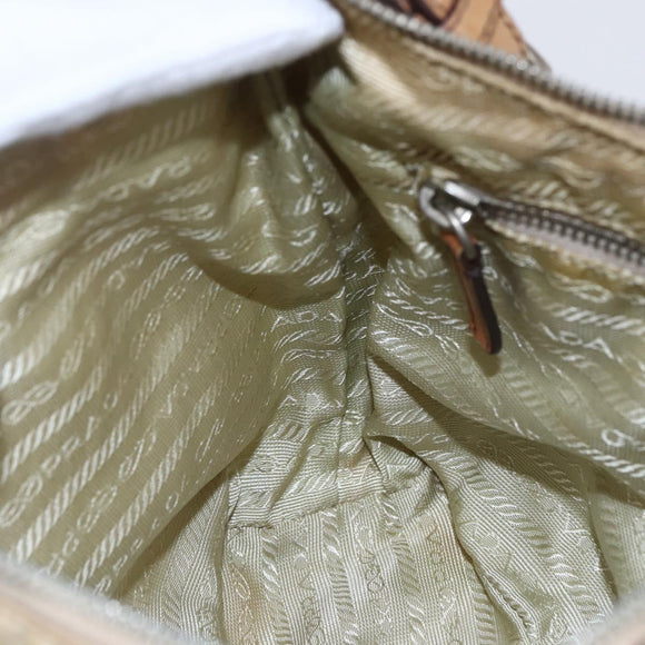 PRADA Shoulder Bag Nylon Beige Silver Auth 151025