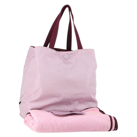 PRADA Tote Bag Nylon Pink Silver Auth 151026