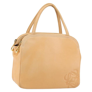LOEWE Anagram Hand Bag Leather Beige Gold Auth 151027