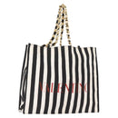 VALENTINO Chain Tote Bag Canvas Black White Auth 151029-1