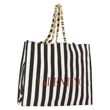 VALENTINO Chain Tote Bag Canvas Black White Auth 151029