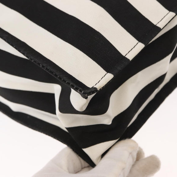 VALENTINO Chain Tote Bag Canvas Black White Auth 151029