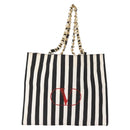VALENTINO Chain Tote Bag Canvas Black White Auth 151029-2