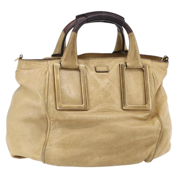 Chloe Etel Hand Bag Leather Beige Gold Auth 151030