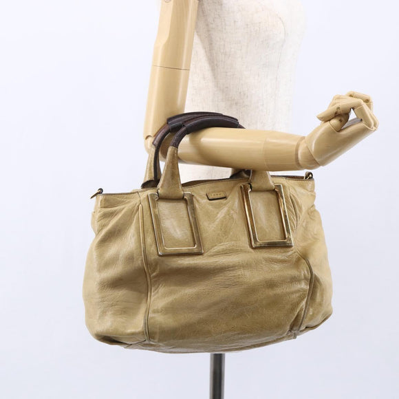 Chloe Etel Hand Bag Leather Beige Gold Auth 151030