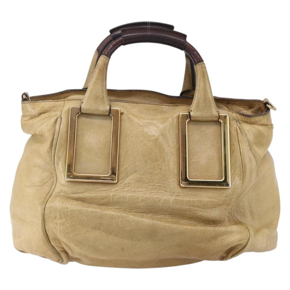 Chloe Etel Hand Bag Leather Beige Gold Auth 151030