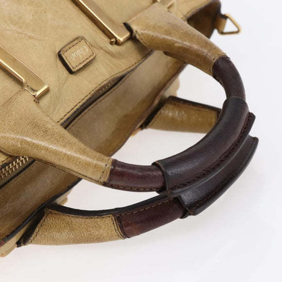 Chloe Etel Hand Bag Leather Beige Gold Auth 151030