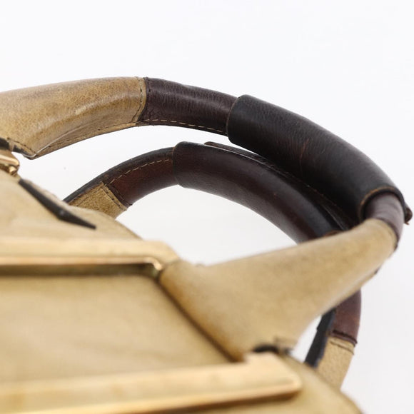 Chloe Etel Hand Bag Leather Beige Gold Auth 151030