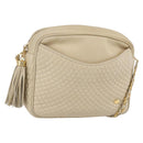 BALLY Quilted Chain Shoulder Bag Leather Ivory Gold Auth 151031-1