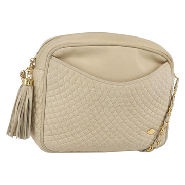 BALLY Quilted Chain Shoulder Bag Leather Ivory Gold Auth 151031