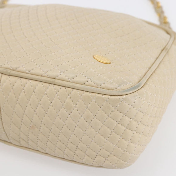 BALLY Quilted Chain Shoulder Bag Leather Ivory Gold Auth 151031