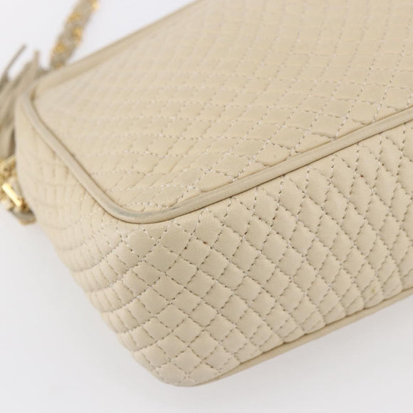 BALLY Quilted Chain Shoulder Bag Leather Ivory Gold Auth 151031