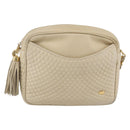 BALLY Quilted Chain Shoulder Bag Leather Ivory Gold Auth 151031-2