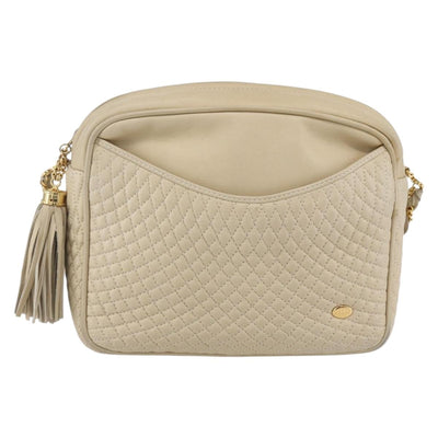 BALLY Quilted Chain Shoulder Bag Leather Ivory Gold Auth 151031 - 0