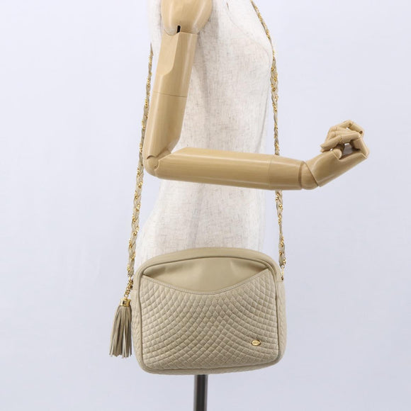 BALLY Quilted Chain Shoulder Bag Leather Ivory Gold Auth 151031
