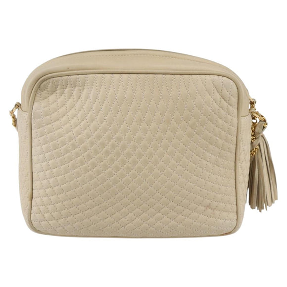 BALLY Quilted Chain Shoulder Bag Leather Ivory Gold Auth 151031
