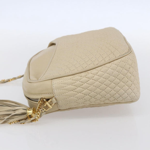BALLY Quilted Chain Shoulder Bag Leather Ivory Gold Auth 151031