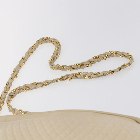 BALLY Quilted Chain Shoulder Bag Leather Ivory Gold Auth 151031