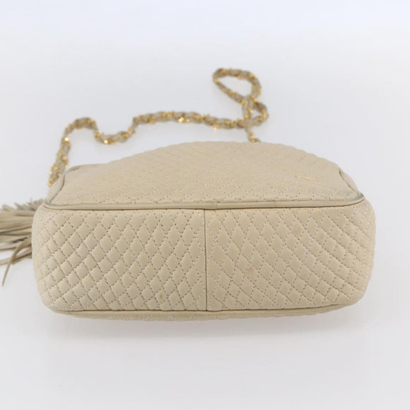 BALLY Quilted Chain Shoulder Bag Leather Ivory Gold Auth 151031