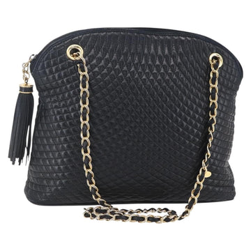 BALLY Quilted Chain Shoulder Bag Leather Black Gold Auth 151032