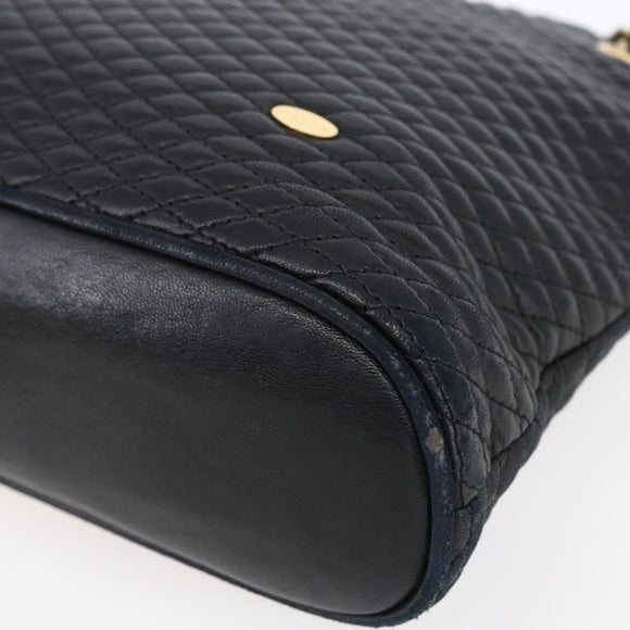BALLY Quilted Chain Shoulder Bag Leather Black Gold Auth 151032