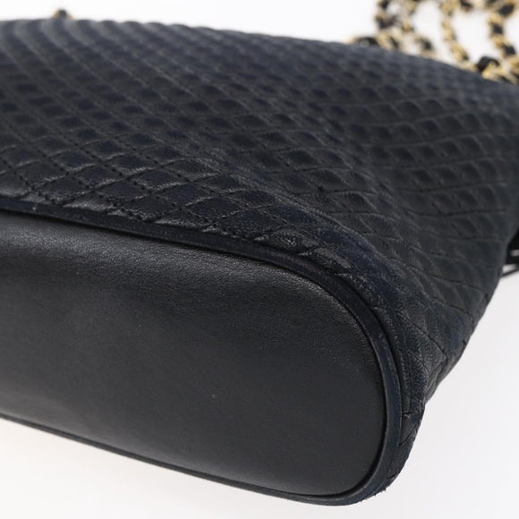 BALLY Quilted Chain Shoulder Bag Leather Black Gold Auth 151032
