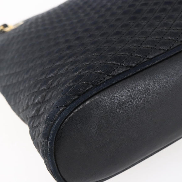 BALLY Quilted Chain Shoulder Bag Leather Black Gold Auth 151032