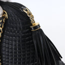 BALLY Quilted Chain Shoulder Bag Leather Black Gold Auth 151032-14