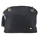 BALLY Quilted Chain Shoulder Bag Leather Black Gold Auth 151032-2