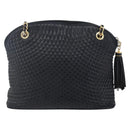 BALLY Quilted Chain Shoulder Bag Leather Black Gold Auth 151032-3