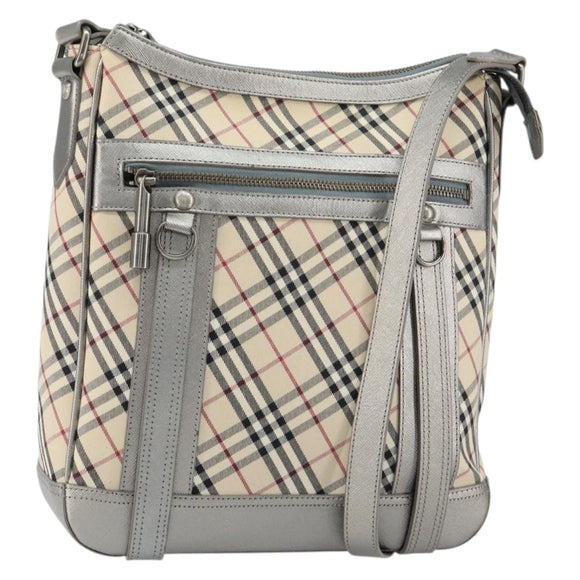 BURBERRY Nova Check Shoulder Bag Canvas Leather Beige Silver Auth 151035