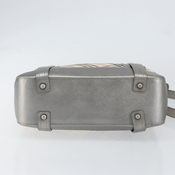BURBERRY Nova Check Shoulder Bag Canvas Leather Beige Silver Auth 151035