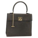 CELINE Hand Bag Leather Khaki Gold Auth 151041-1