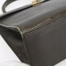 CELINE Hand Bag Leather Khaki Gold Auth 151041-14